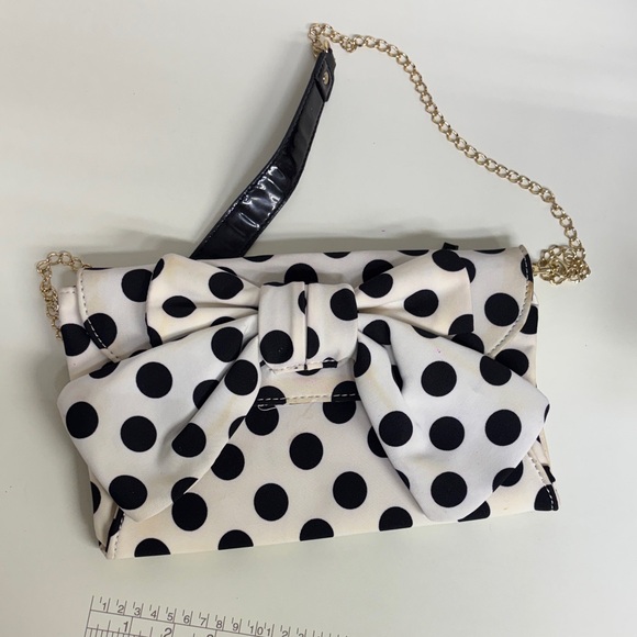 Lulu Guinness Handbags - Lulu Guinness Black and White Polka Dot Clutch